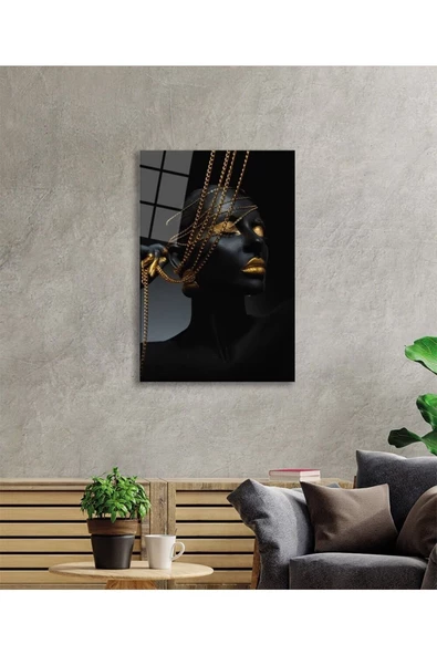 AlpiLeo Altın Dudak Afrikalı Kadın Alp Özel Cam Tablo - Resim 2
