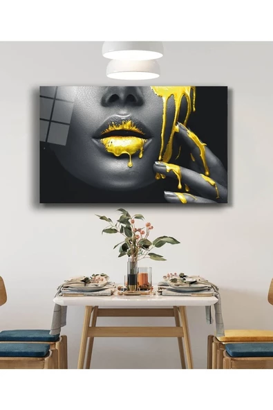 AlpiLeo Sarı Dudaklı Kadın Alp Özel Cam Tablo - Resim 2