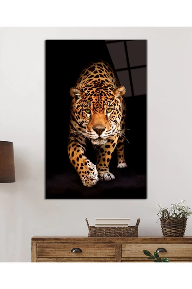 AlpiLeo Jaguar Hayvan Portresi Uv Baskılı Alp Özel Cam Tablo - Resim 2