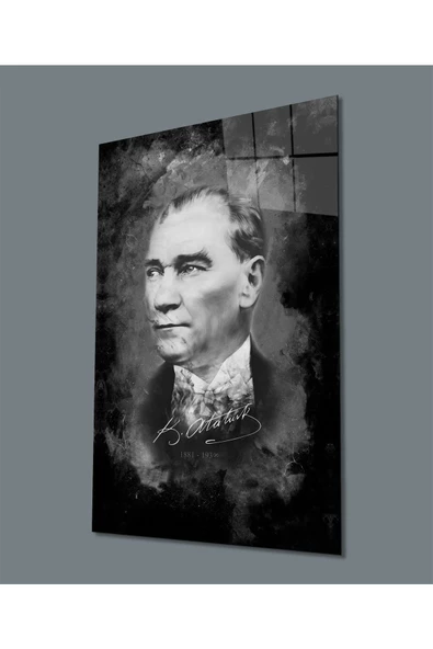 AlpiLeo Atatürk Portresi Siyah Beyaz Alp Özel Cam Tablo, Uv Baskılı Ve Temperli, Hediyelik ürün görseli 1