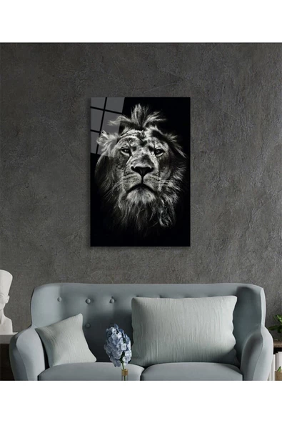 AlpiLeo Aslan Hayvan Portresi Alp Özel Cam Tablo, Ev Ve Ofis Duvar Dekoru - Resim 3