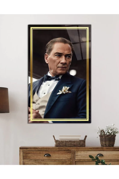 AlpiLeo Gold Şerit Yapay Zeka Atatürk Alp Özel Cam Tablo - Resim 2