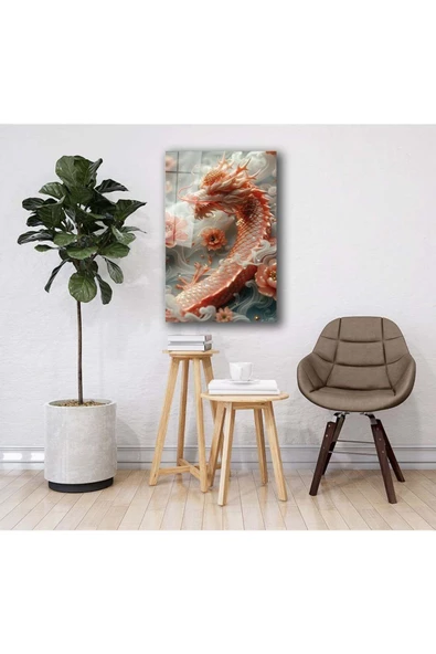 AlpiLeo Çiçekler Arasında Ejderhanın Dansı Alp Özel Cam Tablo - Resim 4