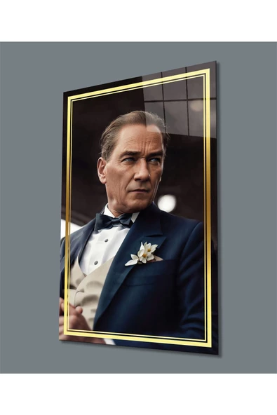 AlpiLeo Gold Şerit Yapay Zeka Atatürk Alp Özel Cam Tablo ürün görseli 1