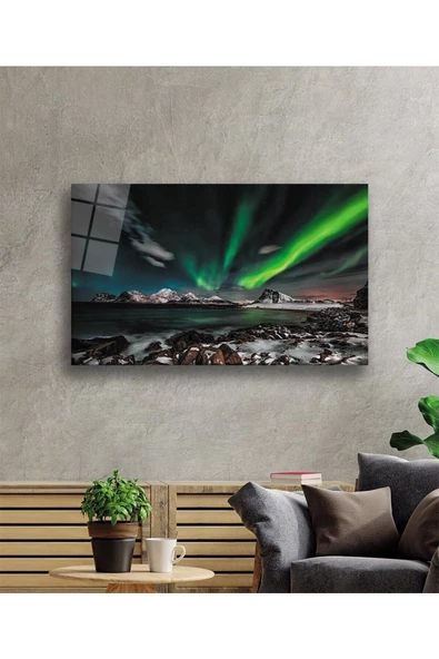 AlpiLeo Kuzey Işıkları Manzara Alp Özel Cam Tablo, Ev Ve Ofis Duvar Dekoru - Resim 2