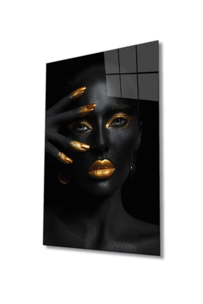 AlpiLeo Altın Dudak Afrikalı Kadın Alp Özel Cam Tablo ürün görseli 1