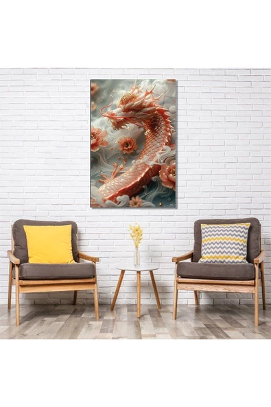 AlpiLeo Çiçekler Arasında Ejderhanın Dansı Alp Özel Cam Tablo ürün görseli 1