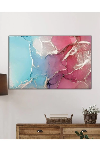AlpiLeo Pembe Ve Mavi Soyut Alp Özel Cam Tablo, Ev Ve Ofis Duvar Dekoru - Resim 2