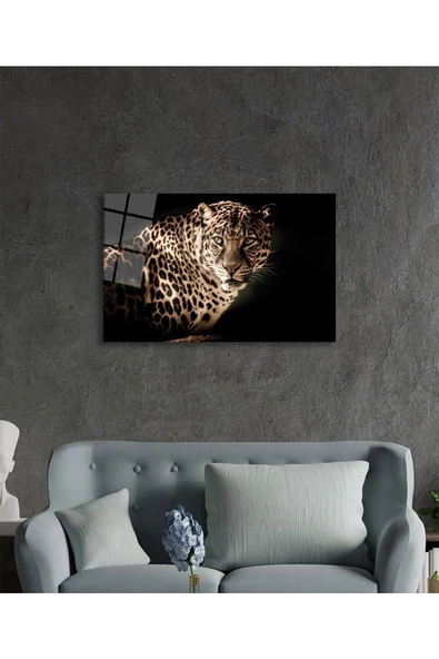 AlpiLeo Leopar Hayvan Portresi Alp Özel Cam Tablo, Ev Ve Ofis Duvar Dekoru - Resim 3