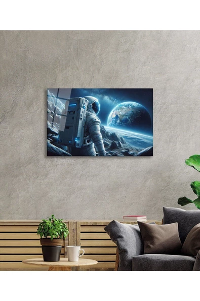 AlpiLeo Uzay Görseli Astronot Alp Özel Cam Tablo Yapay Zeka Tablo - Resim 2