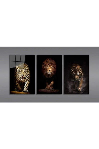 AlpiLeo Aslan,kaplan,jaguar 3 Lü Set Alp Özel Cam Tablo ürün görseli 1
