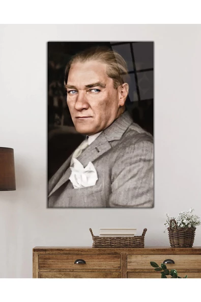 AlpiLeo Takım Elbiseli Atatürk Alp Özel Cam Tablo, Uv Baskılı Ve Temperli, Hediyelik - Resim 2