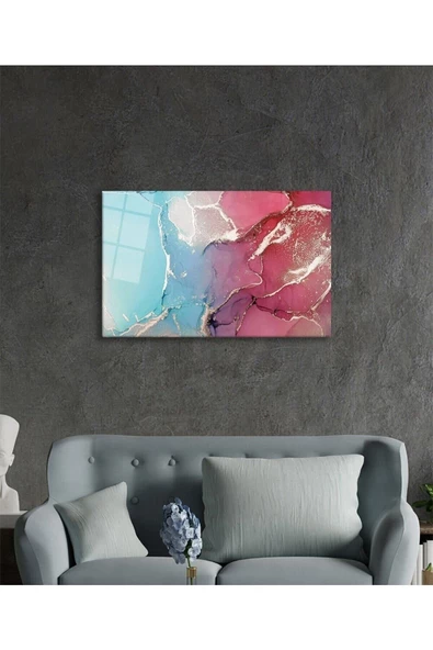 AlpiLeo Pembe Ve Mavi Soyut Alp Özel Cam Tablo, Ev Ve Ofis Duvar Dekoru - Resim 3