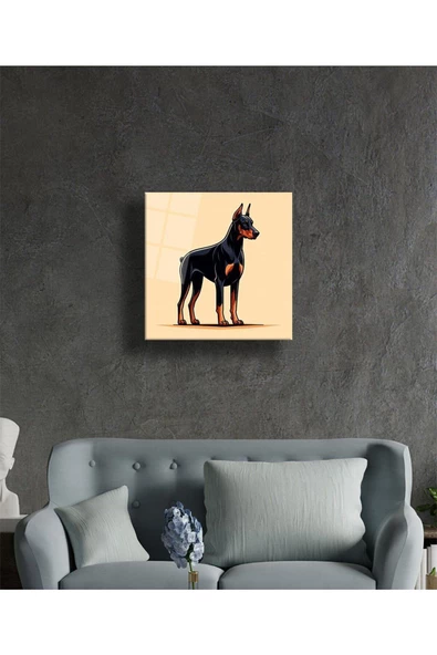 AlpiLeo Asil Bakış Doberman Portresi Alp Özel Cam Tablo Ev Ofis Dekoru - Resim 2