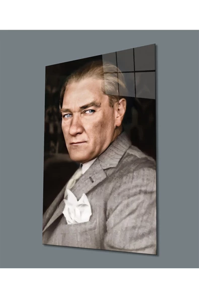 AlpiLeo Takım Elbiseli Atatürk Alp Özel Cam Tablo, Uv Baskılı Ve Temperli, Hediyelik ürün görseli 1