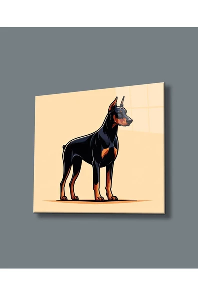 AlpiLeo Asil Bakış Doberman Portresi Alp Özel Cam Tablo Ev Ofis Dekoru