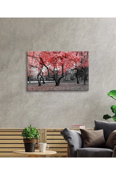 AlpiLeo Kırmızı Ağaçlar Doğa Alp Özel Cam Tablo, Ev Ve Ofis Duvar Dekoru - Resim 2