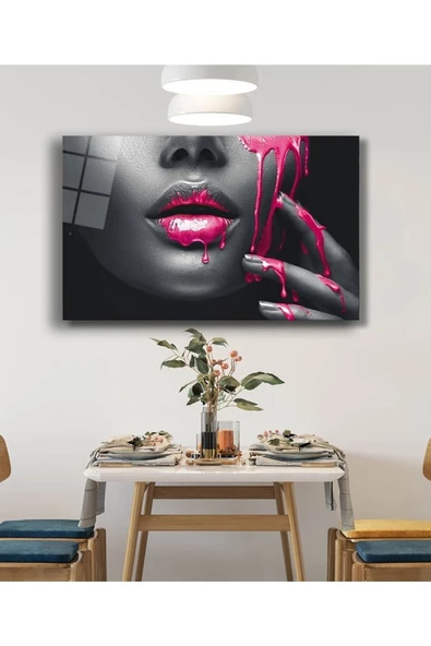 AlpiLeo Pembe Dudaklı Kadın Alp Özel Cam Tablo - Resim 2