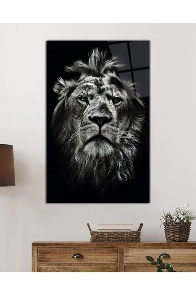 AlpiLeo Aslan Hayvan Portresi Alp Özel Cam Tablo, Ev Ve Ofis Duvar Dekoru - Resim 2