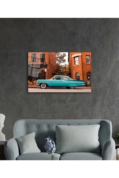 AlpiLeo Klasik Araba Sokak Bina Alp Özel Cam Tablo, Ev Ve Ofis Duvar Dekoru - Resim 3