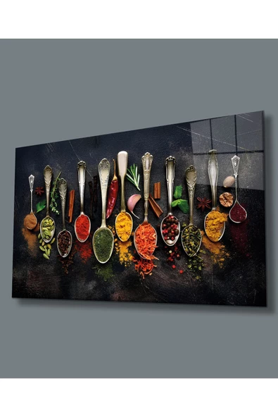 AlpiLeo Baharat Ve Kaşıklar Uv Baskılı Alp Özel Cam Tablo, Ev Ve Ofis Duvar Dekoru ürün görseli 1