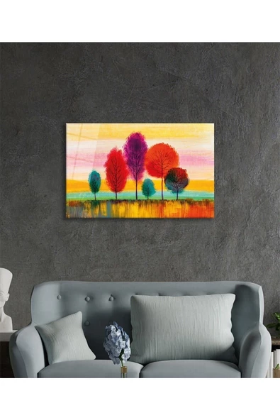 AlpiLeo Renkli Ağaçlar Doğa Alp Özel Cam Tablo, Ev Ve Ofis Duvar Dekoru, Hediyelik Tablo - Resim 3