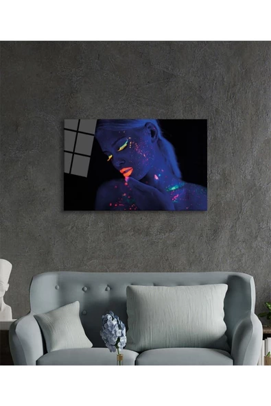 AlpiLeo Yeşil Sarı Turuncu Mor Parıltılı Kadın Alp Özel Cam Tablo, Ev Ve Ofis Duvar Dekoru - Resim 3