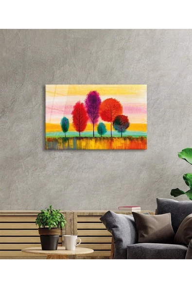 AlpiLeo Renkli Ağaçlar Doğa Alp Özel Cam Tablo, Ev Ve Ofis Duvar Dekoru, Hediyelik Tablo - Resim 2