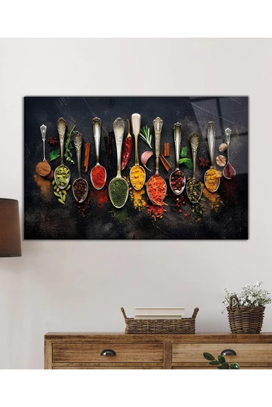 AlpiLeo Baharat Ve Kaşıklar Uv Baskılı Alp Özel Cam Tablo, Ev Ve Ofis Duvar Dekoru - Resim 2
