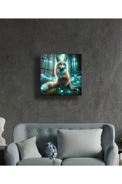 AlpiLeo Ormanın Işıltısı Neon Tilki Alp Özel Cam Tablo, Hediyelik Tablo, Ev Ofis Dekoru - Resim 2
