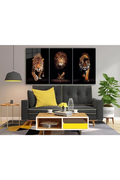 AlpiLeo Aslan,kaplan,jaguar 3 Lü Set Alp Özel Cam Tablo - Resim 2