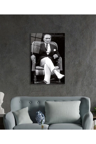 AlpiLeo Atatürk Portresi Alp Özel Cam Tablo, Ev Ve Ofis Duvar Dekoru - Resim 3