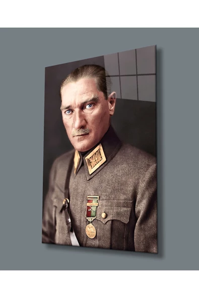 AlpiLeo Atatürk Portresi Uv Baskılı Alp Özel Cam Tablo, Ev Ve Ofis Duvar Dekoru ürün görseli 1