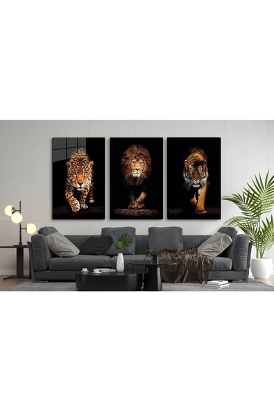 AlpiLeo Aslan,kaplan,jaguar 3 Lü Set Alp Özel Cam Tablo ürün görseli 1