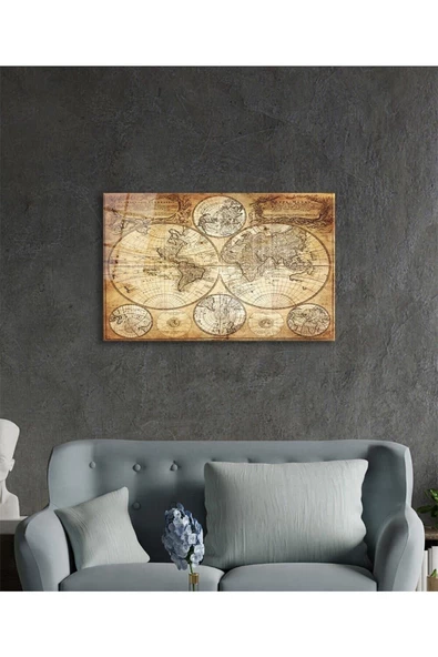 AlpiLeo Eski Dünya Haritası Alp Özel Cam Tablo, Ev Ve Ofis Duvar Dekoru - Resim 3