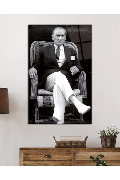 AlpiLeo Atatürk Portresi Alp Özel Cam Tablo, Ev Ve Ofis Duvar Dekoru - Resim 2