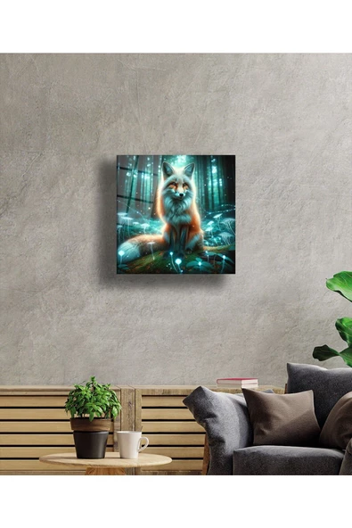 AlpiLeo Ormanın Işıltısı Neon Tilki Alp Özel Cam Tablo, Hediyelik Tablo, Ev Ofis Dekoru - Resim 3