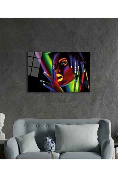 AlpiLeo Yeşil Sarı Kırmızı Mor Parıltılı Kadın Alp Özel Cam Tablo, Ev Ve Ofis Duvar Dekoru - Resim 3