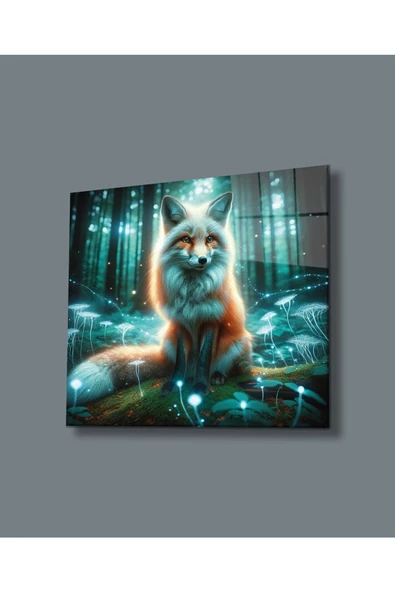 AlpiLeo Ormanın Işıltısı Neon Tilki Alp Özel Cam Tablo, Hediyelik Tablo, Ev Ofis Dekoru ürün görseli 1