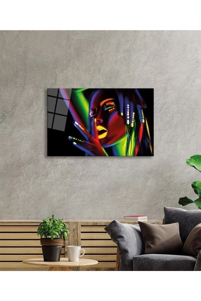 AlpiLeo Yeşil Sarı Kırmızı Mor Parıltılı Kadın Alp Özel Cam Tablo, Ev Ve Ofis Duvar Dekoru - Resim 2
