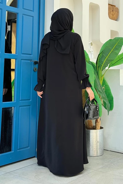 Tek Tarafı Yandan Büzmeli Elbise 6017 Siyah - Resim 2