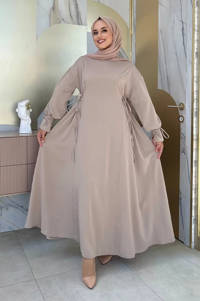 Bağlama Detaylı Elbise 6015 Vizon
