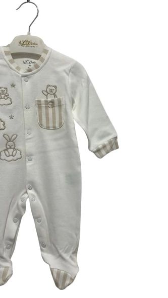 uğurböceğiçocuk Aziz Bebe Çizgili Bulut Ayı Nakışlı Bebek Tulum 6868 - 7