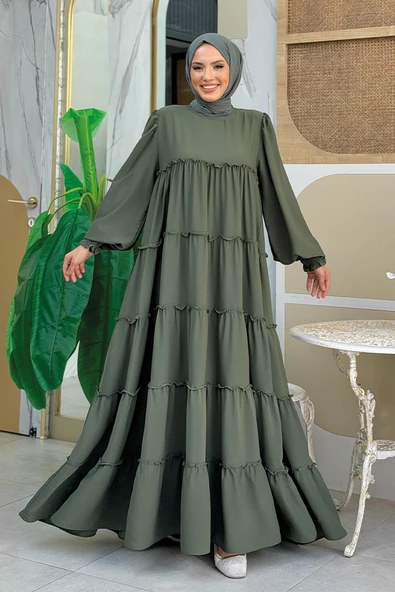 Katlı Salaş Elbise 6023 Haki