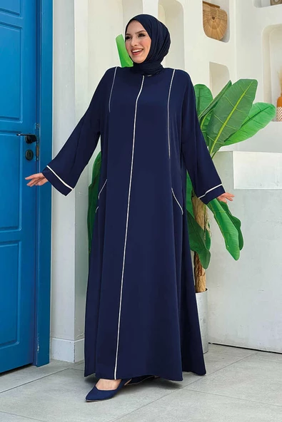 Cepli Şerit Detaylı Elbise 6018 Lacivert