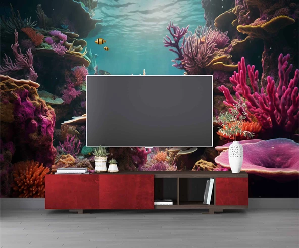 Su Altı Manzaralı Duvar Kağıdı Baskı - Resim 3