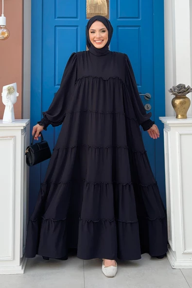 Katlı Salaş Elbise 6023 Siyah