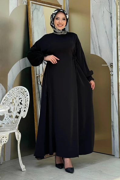Bağlama Detaylı Elbise 6015 Siyah