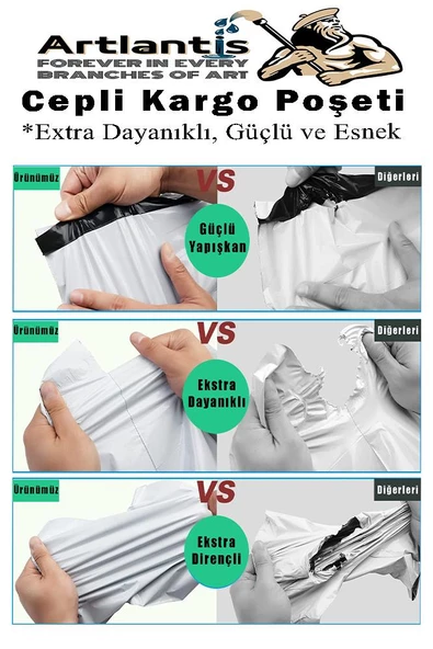 Plastik Kargo Poşeti Cepli 18x25+5 cm 50 Adet 1 Paket Ekonomik Cepli Kargo Poşeti Dayanıklı Gri Esnek - 2