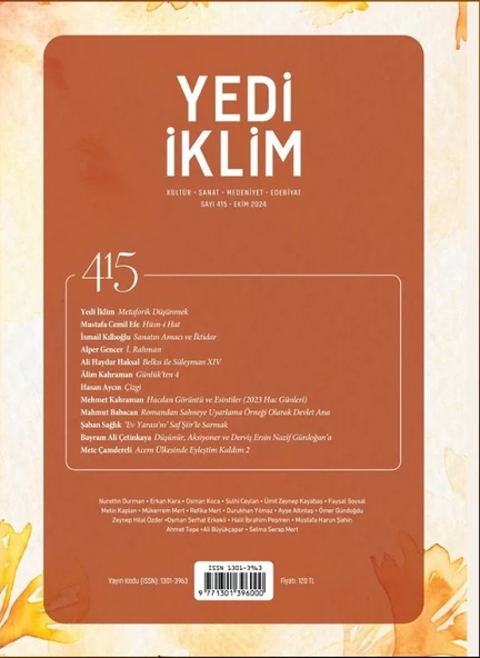 Yedi İklim Dergi 415.Sayı Ekim 2024